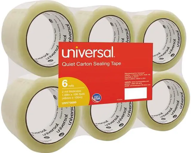 Main image of Universal UNV73000 Quiet Tape Box Sealing Tape, 3" Core, 1.88" x 110 yds, Clear, 6/Pack