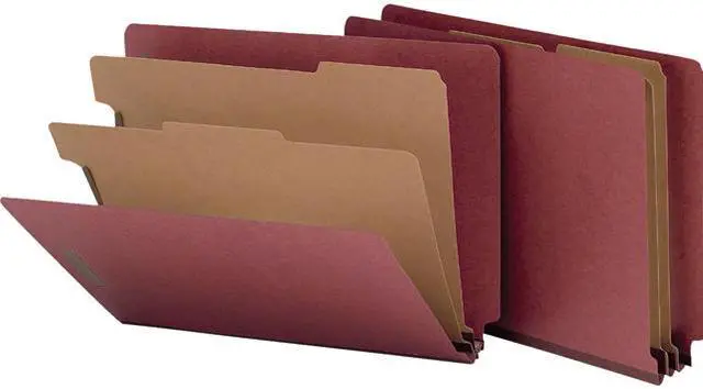 Main image of Universal UNV10315 Red Pressboard End Tab Classification Folders, 2 Dividers, Letter Size