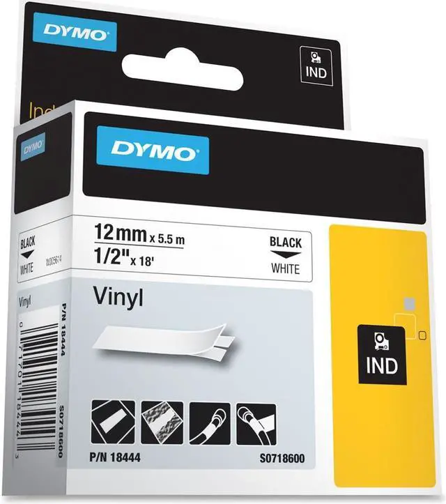 Main image of Sanford 18444 Dymo RhinoPro Tape Cartridge 0.50" Width x 18 ft Length - 1 Each - Vinyl - Thermal Transfer - White
