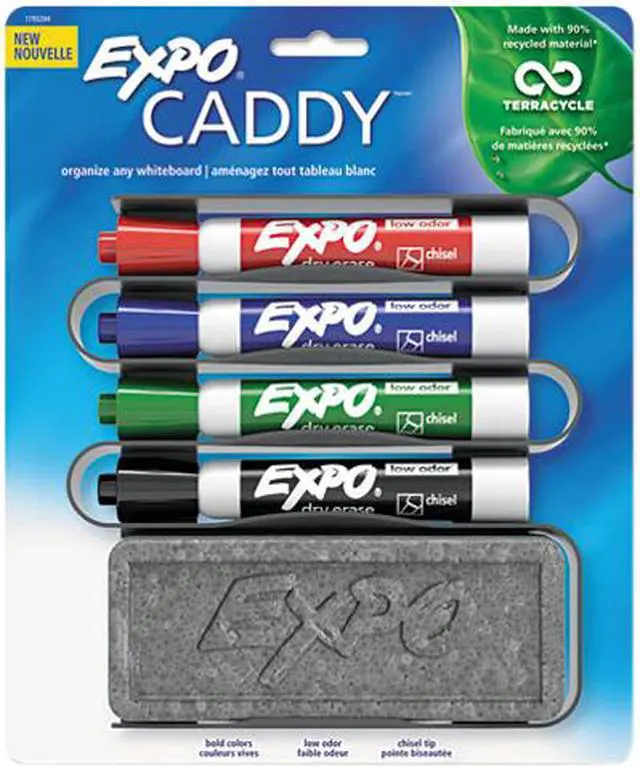 Main image of EXPO 1785294, Mountable Whiteboard Caddy, With 4 Markers/Eraser, Set