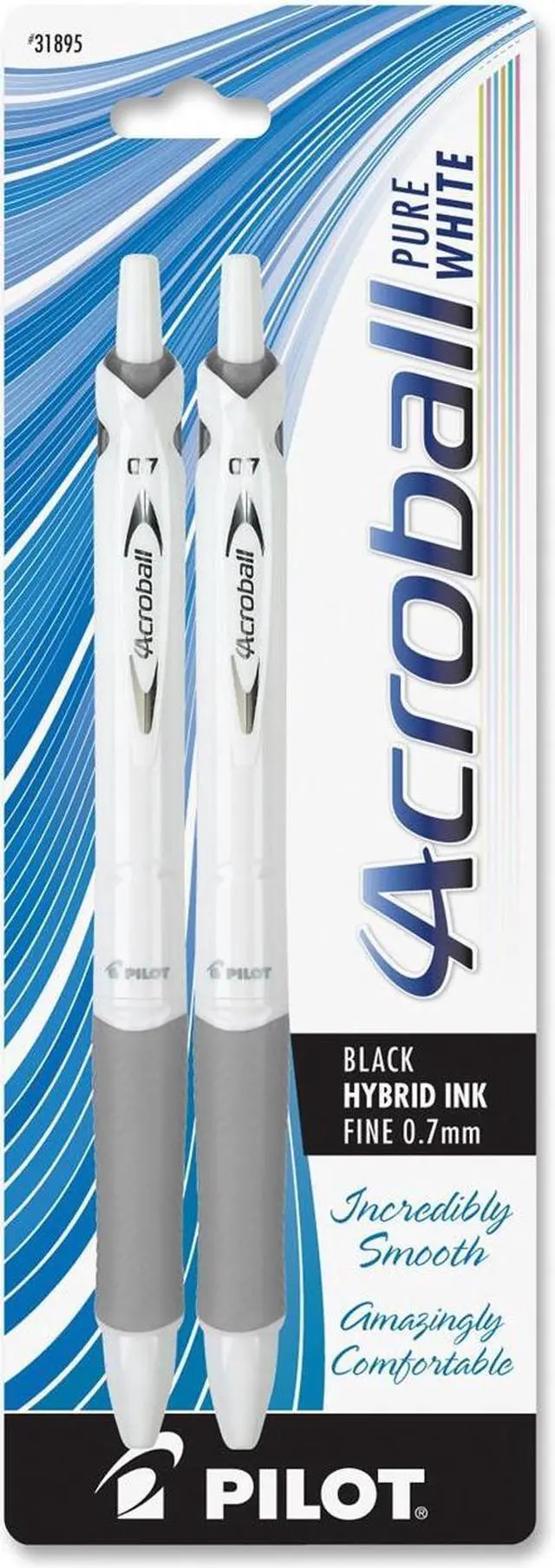 Main image of Pilot 31895 Acroball .7mm Retractable Pen, Fine Pen Point Type - 0.7 mm Pen Point Size - Refillable - Black - White - 2/Pack