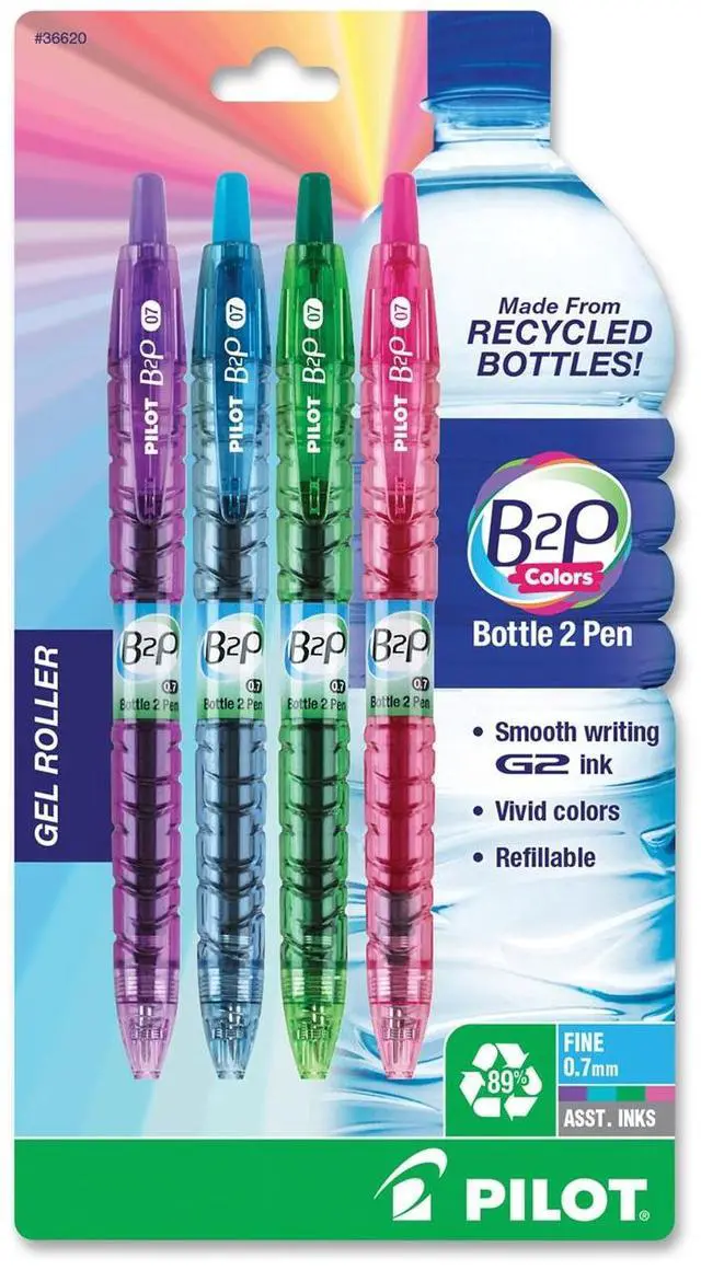 Alt view image 2 of 2 - Pilot 36620 BeGreen B2P Retractable Gel Pens, Fine Pen Point Type - Refillable - Assorted Gel-based Ink - 4/Pack