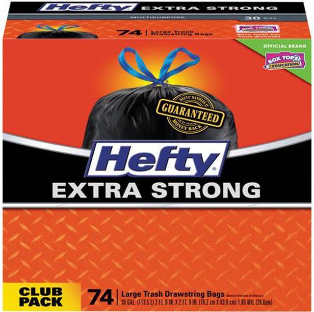 Hefty E8-5274 Ultra Strong Tall Kitchen and Trash Bags, 30 gal, 1.1 mil,  30 x 33, Black, 222 / Carton 