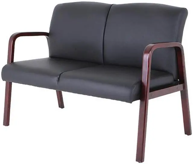 Alt view image 3 of 5 - Lorell 40211 Wood & Leather Love Seat