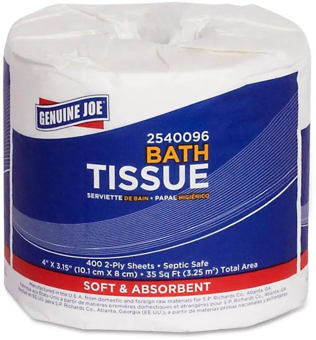 Alt view image 2 of 2 - Genuine Joe 2540096 2-Ply Standard Bath Tissue Rolls, 2 Ply - 3.15" x 4" - 400 Sheets/Roll - White - 96 / Carton