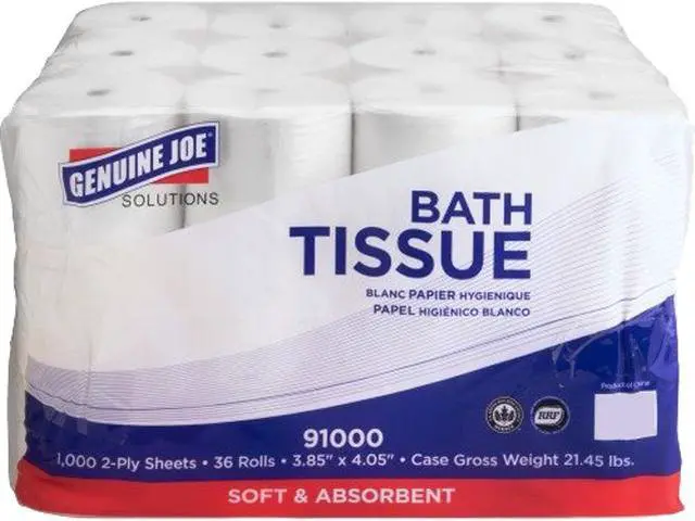 Main image of Genuine Joe 91000PL Low Core 2-ply Bath Tissue - 2 Ply - 1000 Sheets/Roll - White - 2016 / Pallet