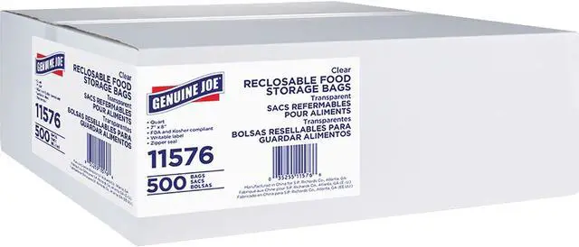 Main image of Genuine Joe 11576CT Food Storage Bags, 1.75 mil (44 Micron) Thickness - Clear - 4000 / Carton - Food, Beef, Poultry, Vegetables, Seafood