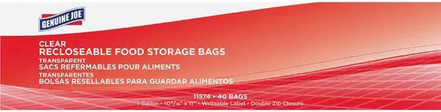 Main image of Genuine Joe 11574CT Food Storage Bags, 1 gal - 1.75 mil (44 Micron) Thickness - Clear - 360 / Carton - Food, Beef, Poultry, Vegetables, Seafood