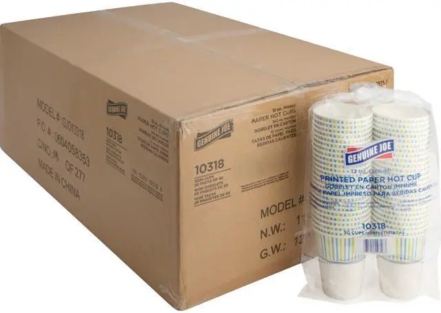 Main image of Genuine Joe 10318CT Hot Cup, 12 fl oz. - 1000 / Carton - Assorted - Paper - Hot Chocolate, Cappuccino, Tea, Coffee, Beverage