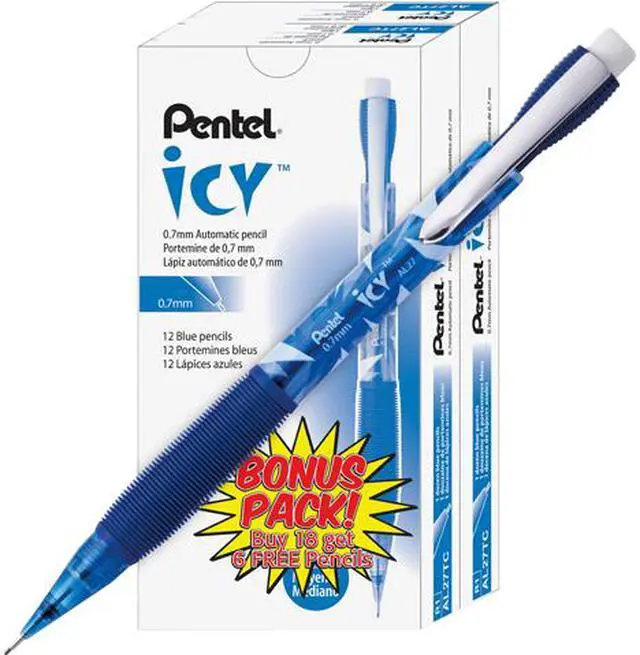 Main image of Pentel AL27TCSW-SPR Icy Mechanical Pencil, 0.7mm, HB (#2.5), Black Lead, Transparent Blue Barrel, 24/Pack