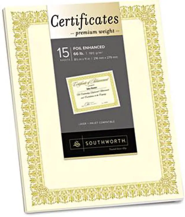 Main image of Southworth CTP2V Premium Certificates, Ivory, Spiro Gold Foil Border, 66 lb,  8.5 x 11, 15/Pack