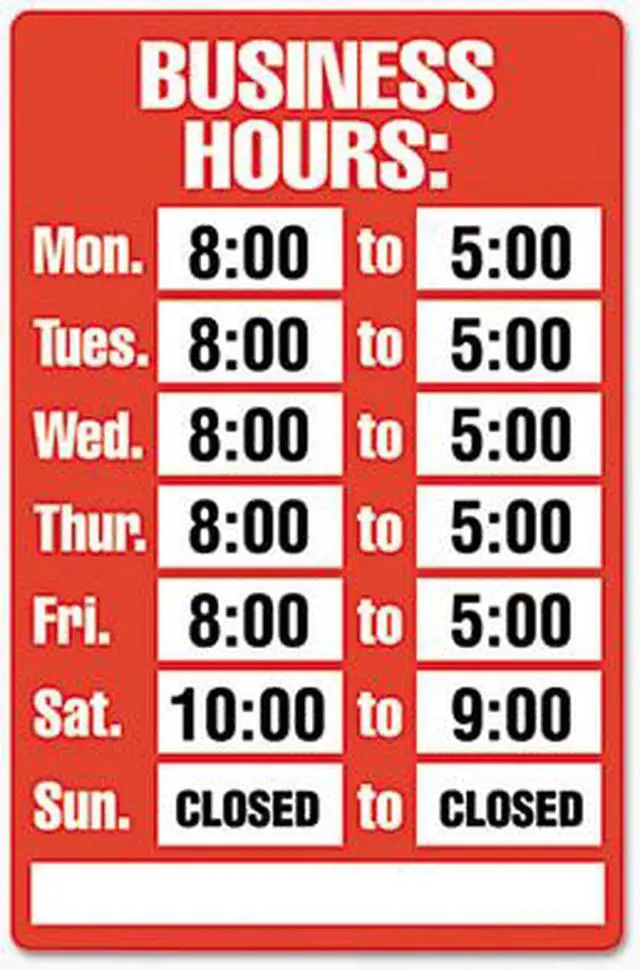 Main image of COSCO 098072 Business Hours Sign Kit,  8 x 12, Red