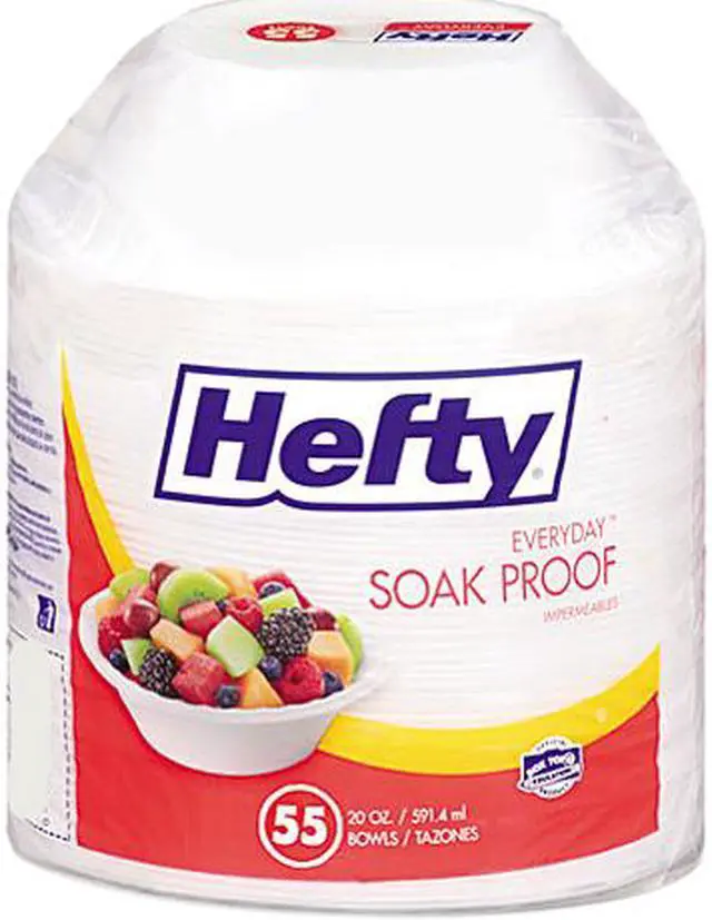 Hefty D22155 Soak Proof Tableware, Foam Bowls, 20 oz, 55 Bowls/Pack ...