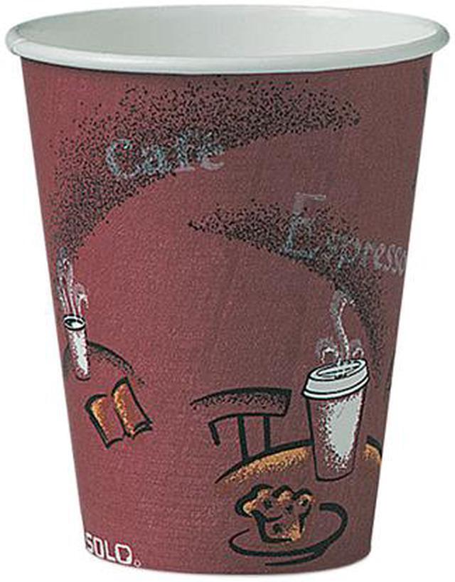 Paper Hot Drink Cups in Bistro Design, 8 oz, Maroon, 500/Carton