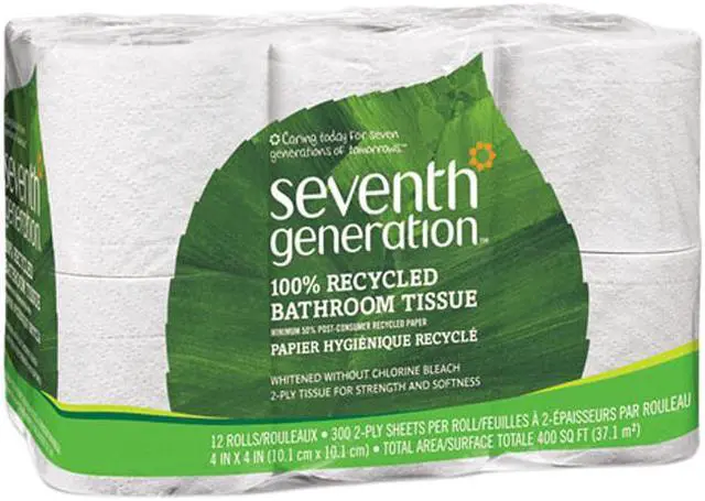Main image of Seventh Generation 100% Recycled Bathroom Tissue Rolls, White, 300 Sheets, 12 Rolls/Pack