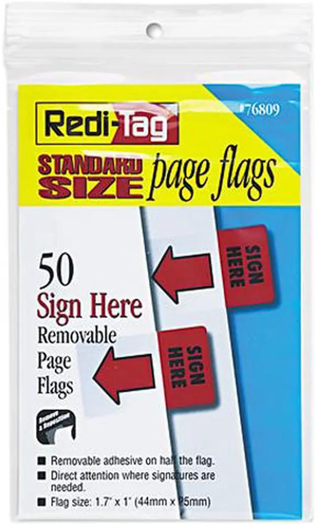 Main image of Redi-Tag 76809 Removable/Reusable Page Flags, "Sign Here", Red, 50/Pack