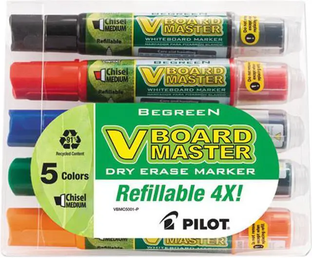 Main image of Pilot 43917 BeGreen Dry Erase Marker, Assorted, Chisel, 5 per Pack