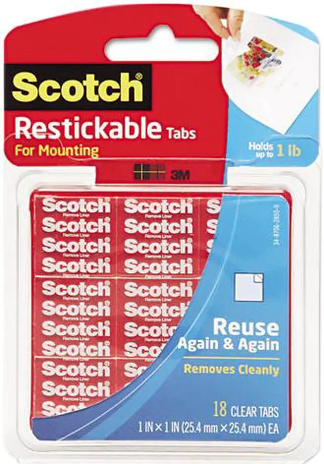 Main image of Scotch R100 Reusable Mounting Tabs, 1 x 1, Clear, 18/Pack