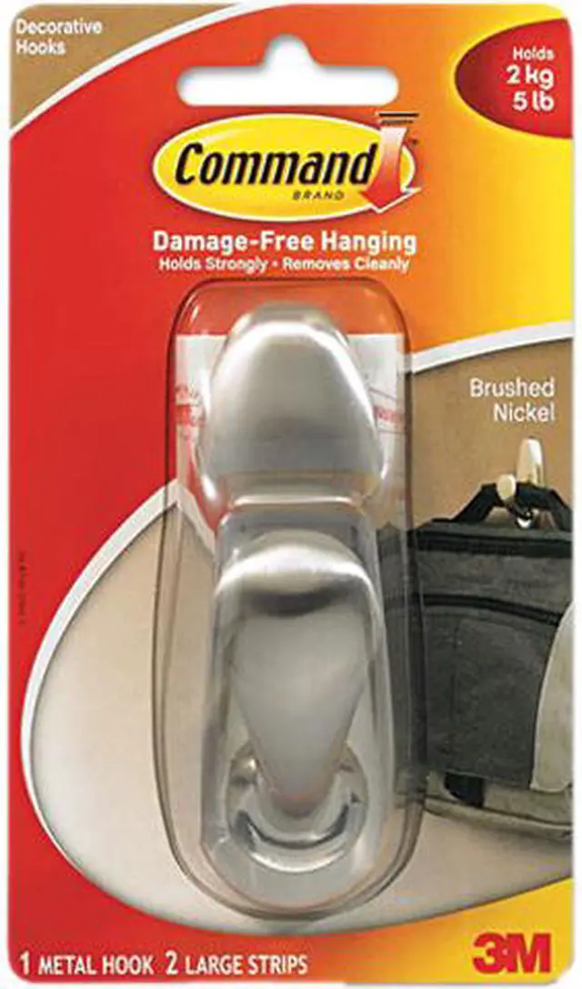 Main image of Command FC13-BN Adhesive Mount Metal Hook, Large, Brushed Nickel Finish