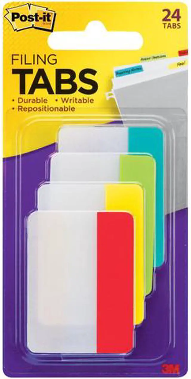 Main image of Post-it 686-ALYR Durable File Tabs, 2 x 1 1/2, Red, Yellow, Green, Blue, 24/PK