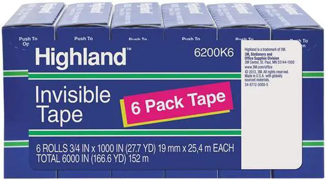 Alt view image 3 of 3 - Highland 6200-34-1000 Invisible Permanent Mending Tape, 3/4" x 1000", 1" Core, Clear, 6/Pack