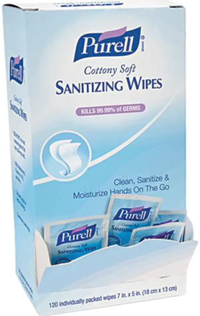 Main image of PURELL 9027-12 Cottony Soft Individually Wrapped Hand Sanitizing Wipes, 5" x 7", 120/Box