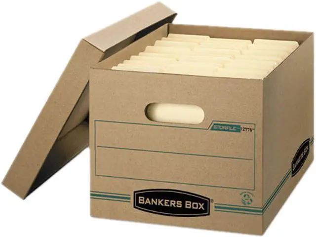 Main image of Bankers Box 1277601 Stor/File Storage Box, Letter/Legal, Lift-off Lid, Kraft/Green, 12/Carton