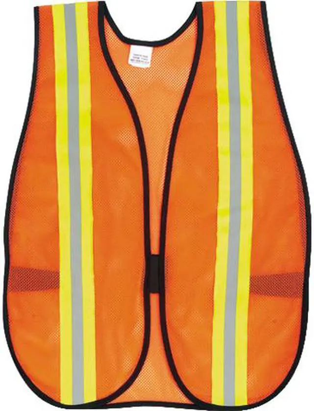 Main image of MCR Safety V201R Orange Safety Vest, 2" Reflective Strips, Polyester, Side Straps, One Size