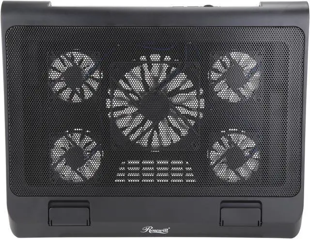 Alt view image 6 of 8 - Rosewill Laptop Cooling Pad, Gaming Laptop Cooler for 12-17 Inch Laptops, 5 Quiet Fans Blue LED Light, Adjustable Angles, Wind Speed Control, 2 USB Ports - (RWNB17A)