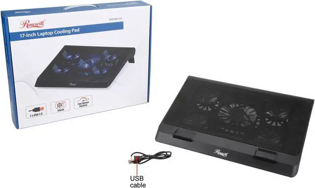 Alt view image 8 of 8 - Rosewill Laptop Cooling Pad, Gaming Laptop Cooler for 12-17 Inch Laptops, 5 Quiet Fans Blue LED Light, Adjustable Angles, Wind Speed Control, 2 USB Ports - (RWNB17A)