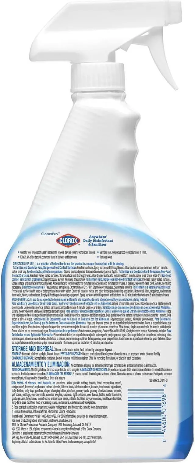 Alt view image 9 of 13 - Clorox 01698CT Anywhere Sanitizing Spray, EPA-Approved, 32 oz Bottle, 12/Carton