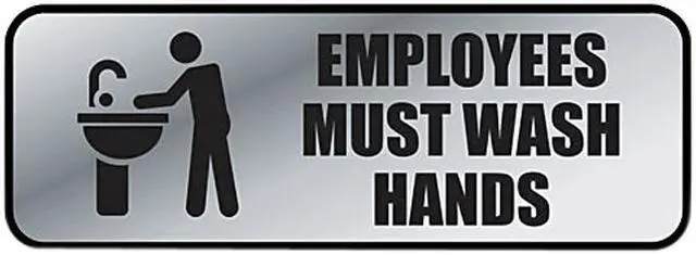 Main image of COSCO 098205 Brushed Metal Office Sign, Employees Must Wash Hands, 9 x 3, Silver