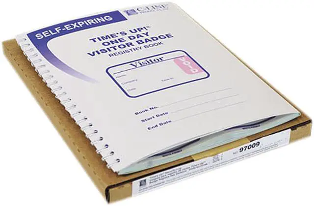 Main image of C-line 97009 Time's Up Self-Expiring Visitor Badges w/Registry Log, 2 x 3, White, 150/Box