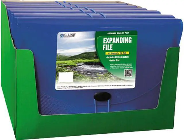 Main image of C-line 48315 13-Pocket Biodegradable Expanding File, Letter, Blue