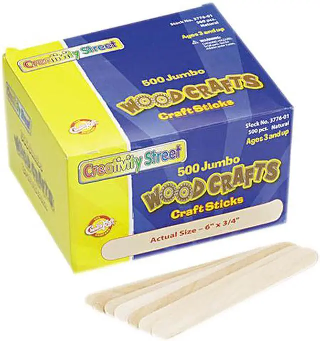 Main image of Chenille Kraft 3776-01 Natural Wood Craft Sticks, Jumbo Size, 6 x 3/4, Wood, Natural Wood, 500/Box