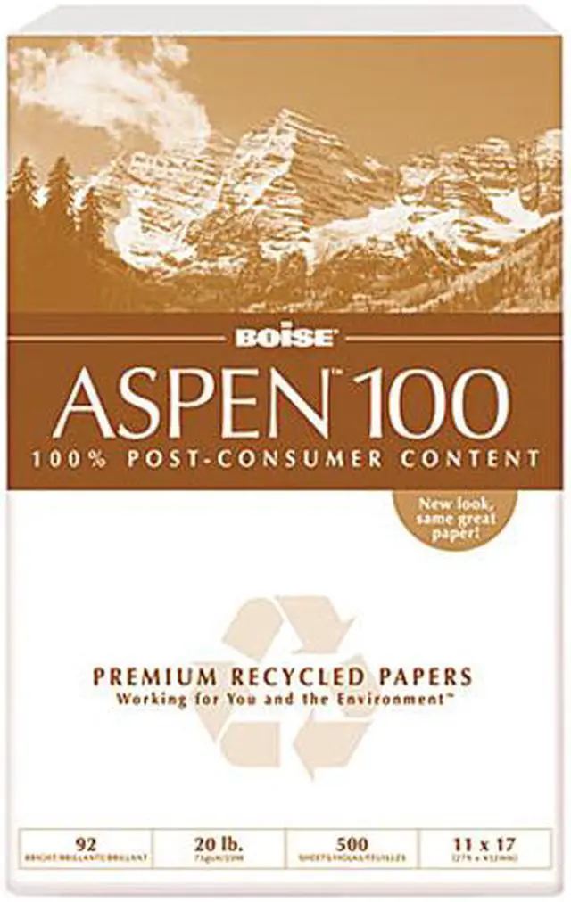 Main image of Boise 054925 ASPEN 100% Recycled Office Paper, 92 Bright, 20lb, 11 x 17, White, 2500/Carton