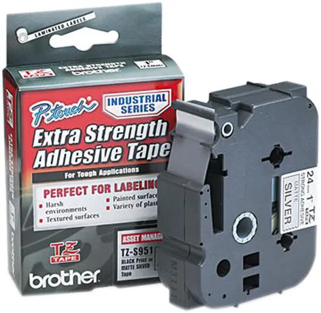 Main image of Brother TZ Extra-Strength Adhesive Laminated Labeling Tape, 1w, Black on Matte Silver