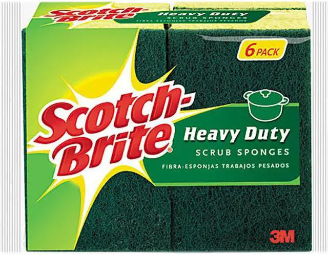 Main image of Scotch-Brite 426 Heavy-Duty Scrub Sponge, 4 1/2" x 2 7/10" x 6/10", Green/Yellow, 6/Pack