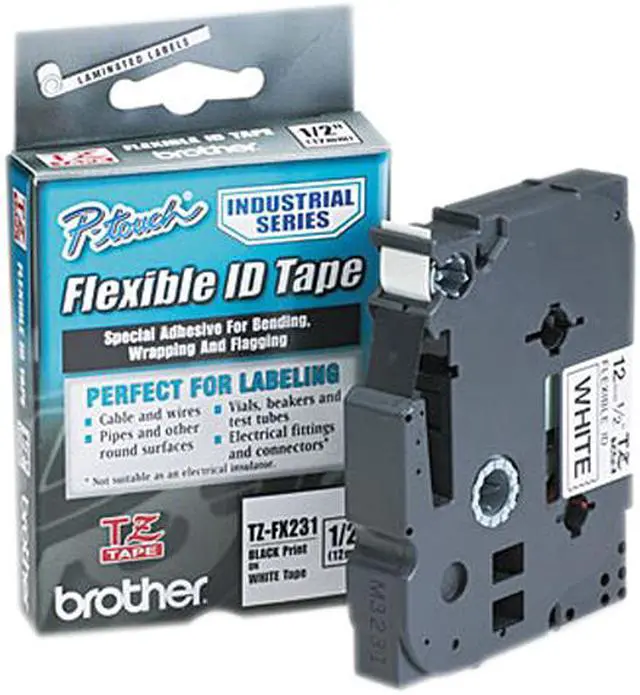 Main image of Brother TZ Flexible Tape Cartridge for P-Touch Labelers, 1/2in x 26.2 ft, Black on White
