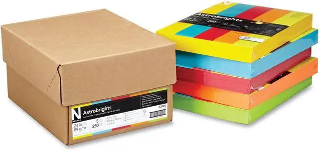 Main image of Wausau Paper 22998 Astrobrights Colored Paper, 24lb, 8-1/2 x 11, 5 Assorted, 1250 Sheets/Carton