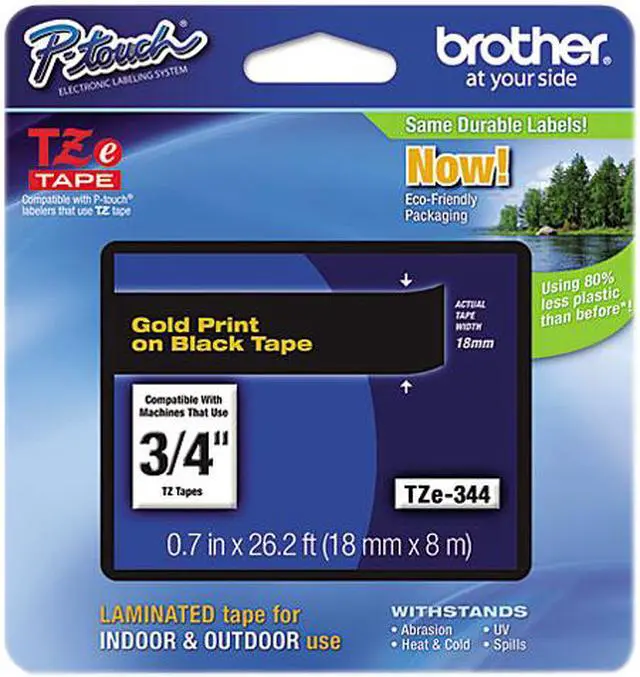 Main image of Brother TZE344 18 mm (0.70") Gold on Black tape for P-Touch 8 m (26.20 ft.)
