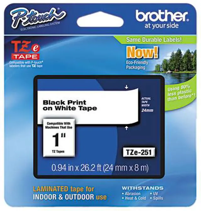 Main image of Brother 24mm (1") Black on White Laminated Tape (8m/26.2') (1/Pkg)