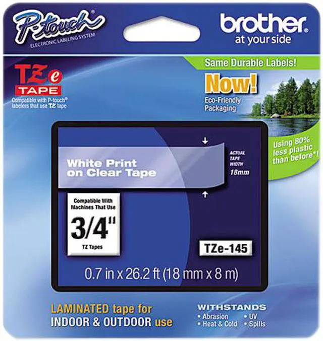 Main image of Brother TZE145 18 mm (0.70") White on Clear tape for P-Touch 8 m (26.20 ft.)