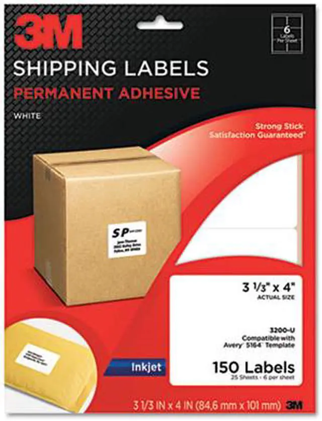 Main image of 3M 3200-U Permanent Adhesive Clear Inkjet Mailing Labels, 3-1/3 x 4, 150/Pack