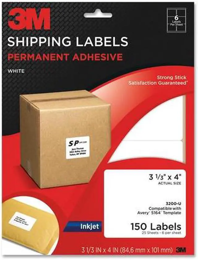 Alt view image 2 of 2 - 3M 3200-U Permanent Adhesive Clear Inkjet Mailing Labels, 3-1/3 x 4, 150/Pack