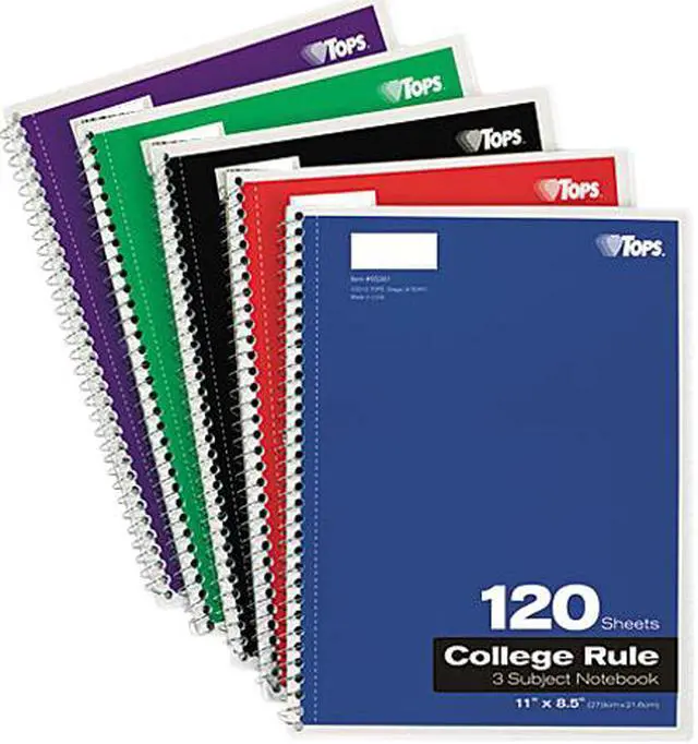 Main image of Tops 65361 Wirebound 3-Subject Notebook, College Rule, 11 x 8-1/2, White, 120 Sheets/Pad