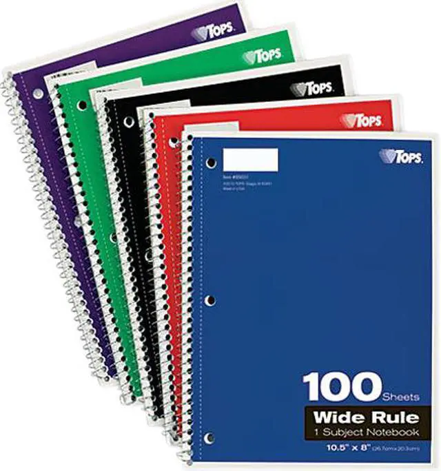 Main image of Tops 65031 Wirebound 1-Subject Notebook, Wide Rule, 10-1/2 x 8, White, 100 Sheets/Pad