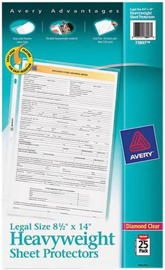 Main image of Avery 73897 Legal Size Heavyweight Sheet Protectors, 8-1/2" x 14", 25 Protectors (73897)