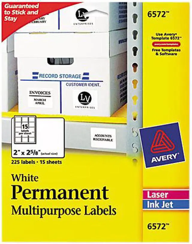 Main image of Avery 6572 Permanent ID Laser Labels, 2 x 2-5/8, White, 225/Pack