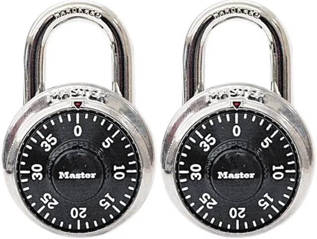 Main image of Master Lock 1500T Combination Lock, Stainless Steel, 1-7/8" Wide, Black Dial, 2/Pack